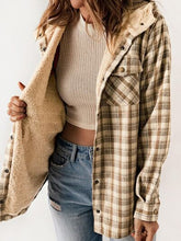 Load image into Gallery viewer, Plaid Snap Down Plush Hooded Jacket Soft & Warm Women Outerwear Cozy And Comfortable Jacket