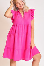 Load image into Gallery viewer, Pink Full Size Ruffle Cap Sleeve Dress Plus Size Elegant & Timeless Classic Design Dress