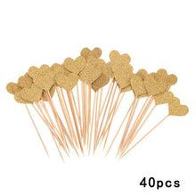Load image into Gallery viewer, 40pcs/set Bling Heart Shape Insert Cards With Toothpick For Wedding Birthday Party Cute Lovely Gifts Cake Decorations Cocktail Picks Handmade Heart Shape Bamboo Toothpicks