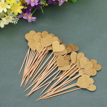 Load image into Gallery viewer, 40pcs/set Bling Heart Shape Insert Cards With Toothpick For Wedding Birthday Party Cute Lovely Gifts Cake Decorations Cocktail Picks Handmade Heart Shape Bamboo Toothpicks
