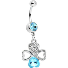Load image into Gallery viewer, Aqua Gem Heart Shaped Clover Belly Ring
