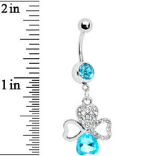 Load image into Gallery viewer, Aqua Gem Heart Shaped Clover Belly Ring