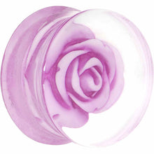 Load image into Gallery viewer, 20mm Clear Acrylic Light Purple Floating Rose Flower Saddle Plug