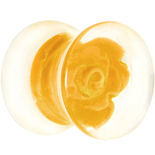 Load image into Gallery viewer, 00G Clear Acrylic Yellow Floating Rose Flower Saddle Plug