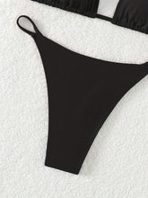 Load image into Gallery viewer, Bikini Solid Color Triangle V Neck 2 Piece Bikini Set for Women – Stretchy Double Strap Tie Back V String Swimwear with Lace Up Detail – Flattering Beach Vacation Swimsuit for Confident Summer Style and Poolside Fashion