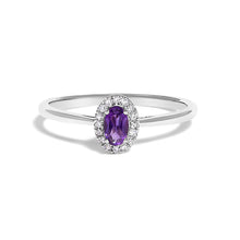 Load image into Gallery viewer, 10K White Gold 5X3MM Oval Purple Amethyst and Diamond Accent Halo Ring (I-J Color, I1-I2 Clarity) - Ring Size 6.5
