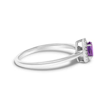 Load image into Gallery viewer, 10K White Gold 5X3MM Oval Purple Amethyst and Diamond Accent Halo Ring (I-J Color, I1-I2 Clarity) - Ring Size 6.5