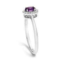 Load image into Gallery viewer, 10K White Gold 5X3MM Oval Purple Amethyst and Diamond Accent Halo Ring (I-J Color, I1-I2 Clarity) - Ring Size 6.5