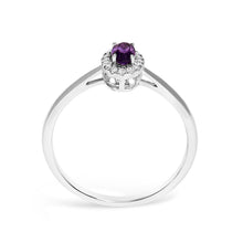 Load image into Gallery viewer, 10K White Gold 5X3MM Oval Purple Amethyst and Diamond Accent Halo Ring (I-J Color, I1-I2 Clarity) - Ring Size 6.5