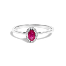 Load image into Gallery viewer, 10K White Gold 5X3MM Oval Purple Amethyst and Diamond Accent Halo Ring (I-J Color, I1-I2 Clarity) - Ring Size 6.5