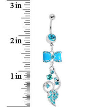 Load image into Gallery viewer, Blue Enamel Bowtie Winding Vine Belly Ring