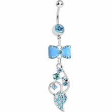Load image into Gallery viewer, Blue Enamel Bowtie Winding Vine Belly Ring