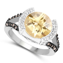Load image into Gallery viewer, 3.64 Carat Genuine Citrine, Champagne Diamond and White Diamond .925 Sterling Silver Ring