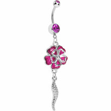 Load image into Gallery viewer, Pink Morning Glory Flower Dangle Belly Ring