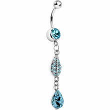 Load image into Gallery viewer, Blue Gem Leaf Teardrop Chain Dangle Belly Ring