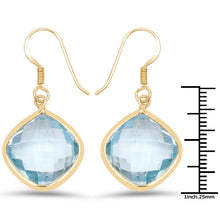 Load image into Gallery viewer, 14K Yellow Gold Plated 29.00 Carat Genuine Blue Topaz .925 Sterling Silver Earrings