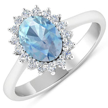 Load image into Gallery viewer, 1.62 Carat Genuine Aquamarine and White Diamond 14K White Gold Ring
