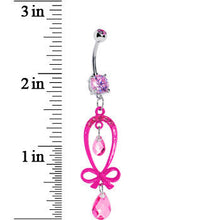 Load image into Gallery viewer, Dazzling Pink Gem Ribbon Dangle Belly Ring