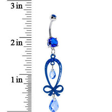 Load image into Gallery viewer, Dazzling Blue Gem Ribbon Dangle Belly Ring