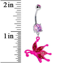 Load image into Gallery viewer, Glittery Pink Butterfly Dangle Belly Ring