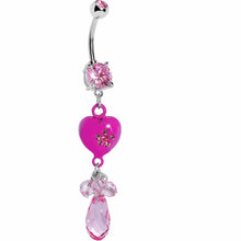 Load image into Gallery viewer, Pink Gem Teardrop Heart Dangle Belly Ring