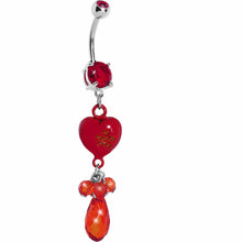 Load image into Gallery viewer, Red Gem Teardrop Heart Dangle Belly Ring