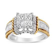 Load image into Gallery viewer, 14K White and Yellow Gold 1 1/2 Cttw Invisible Set Princess-Cut Diamond Quad Style Engagement Ring (H-I Color, SI2-I1 Clarity) - Ring Size 7
