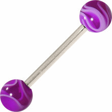 Load image into Gallery viewer, Grade 23 Solid Titanium Purple Marble Acrylic Barbell Tongue Ring