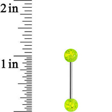 Load image into Gallery viewer, Grade 23 Solid Titanium Green Glitter Acrylic Barbell Tongue Ring