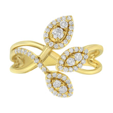 Load image into Gallery viewer, 10K Yellow Gold 1/2 Cttw Round-Cut Diamond Layered Crossover Triple Leaf Bypass Ring (I-J Color, I1-I2 Clarity) - Size 7