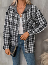 Load image into Gallery viewer, Plaid Buttoned Long Sleeve Hooded Jacket for Women – Cozy & Stylish Cotton-Blend Outerwear