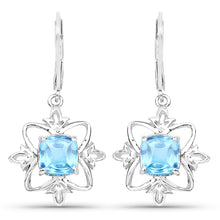 Load image into Gallery viewer, 5.30 Carat Genuine Swiss Blue Topaz .925 Sterling Silver Earrings