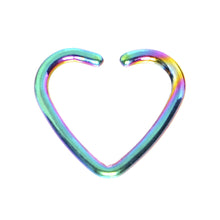 Load image into Gallery viewer, 16G Rainbow Anodized Hollow Heart Daith Cartilage Closure Ring