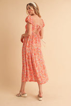 Load image into Gallery viewer, Cutout Back Floral Square Neck Puff Sleeve Midi Summer Dress For Women – Elegant & Feminine with Modern Details, Perfect for Special Occasions