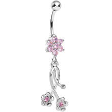 Load image into Gallery viewer, Pink Gem Wildflower Dangle Belly Ring