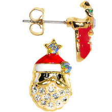Load image into Gallery viewer, Gold Tone Gem Holiday Stocking Santa Claus Mixed Earring Set