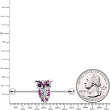 Load image into Gallery viewer, Pink and Clear Gem Paved Owl Industrial Barbell 37mm