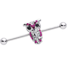 Load image into Gallery viewer, Pink and Clear Gem Paved Owl Industrial Barbell 37mm