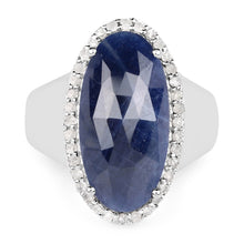 Load image into Gallery viewer, 9.83 Carat Genuine Blue Sapphire and White Diamond .925 Sterling Silver Ring