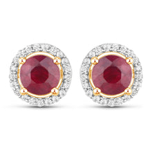 Load image into Gallery viewer, 1.22 Carat Genuine Ruby and White Diamond 14K Yellow Gold Earrings