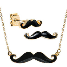 Load image into Gallery viewer, Black Mustache Necklace and Earring Set