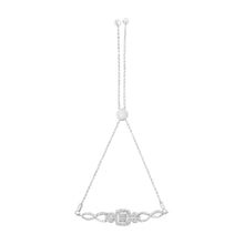 Load image into Gallery viewer, .925 Sterling Silver Diamond Cushion Frame Heart-Sides Twist 4â€-10†Adjustable Bolo Tennis Bolo Bracelet (I-J Color, I3 Clarity)