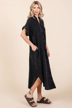 Load image into Gallery viewer, Mineral Wash V Neck Button Up Midi Shirt Dress For Women β Trendy and Comfortable Lived-In Style