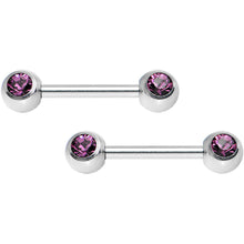Load image into Gallery viewer, Purple Gem Double Front Facing Steel Nipple Barbell Set