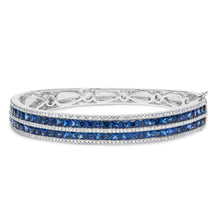 Load image into Gallery viewer, 18K White Gold Alternating Diamond and 8.00 Cttw Princess Cut Blue Sapphire Multi Row Bangle Bracelet (G-H Color, VS1-VS2 Clarity) - 7" Inches