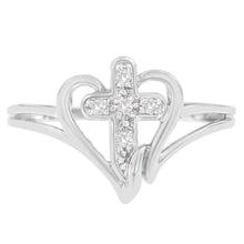 Load image into Gallery viewer, 10K White Gold Diamond-Accented Cross & Open Heart Promise Fashion Ring (H-I Color, I1-I2 Clarity) - Size 7