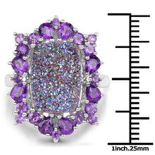 Load image into Gallery viewer, 5.97 Carat Genuine Drusy Quartz and Amethyst .925 Sterling Silver Ring