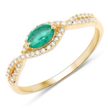 Load image into Gallery viewer, 0.32 Carat Genuine Zambian Emerald and White Diamond 14K Yellow Gold Ring