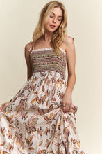 Load image into Gallery viewer, New Summer Smocked Printed Square Neck Tie Shoulder Cami Dress – Trendy, Chic, Feminine, Comfortable, Stylish Summer Dress