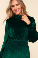 Load image into Gallery viewer, Mock Neck Smocked Waist Velvet Tiered Dress – Elegant Velvet Dress, Tiered Babydoll Dress, Smocked Waist Dress, Velvet Party Dress, Long Sleeve Dress